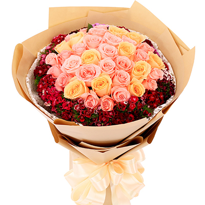 <b>忘情巴黎&粉色、香檳色玫瑰x33枝</b>